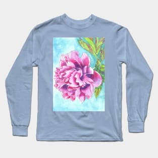 Pink Peony Rose painting Long Sleeve T-Shirt